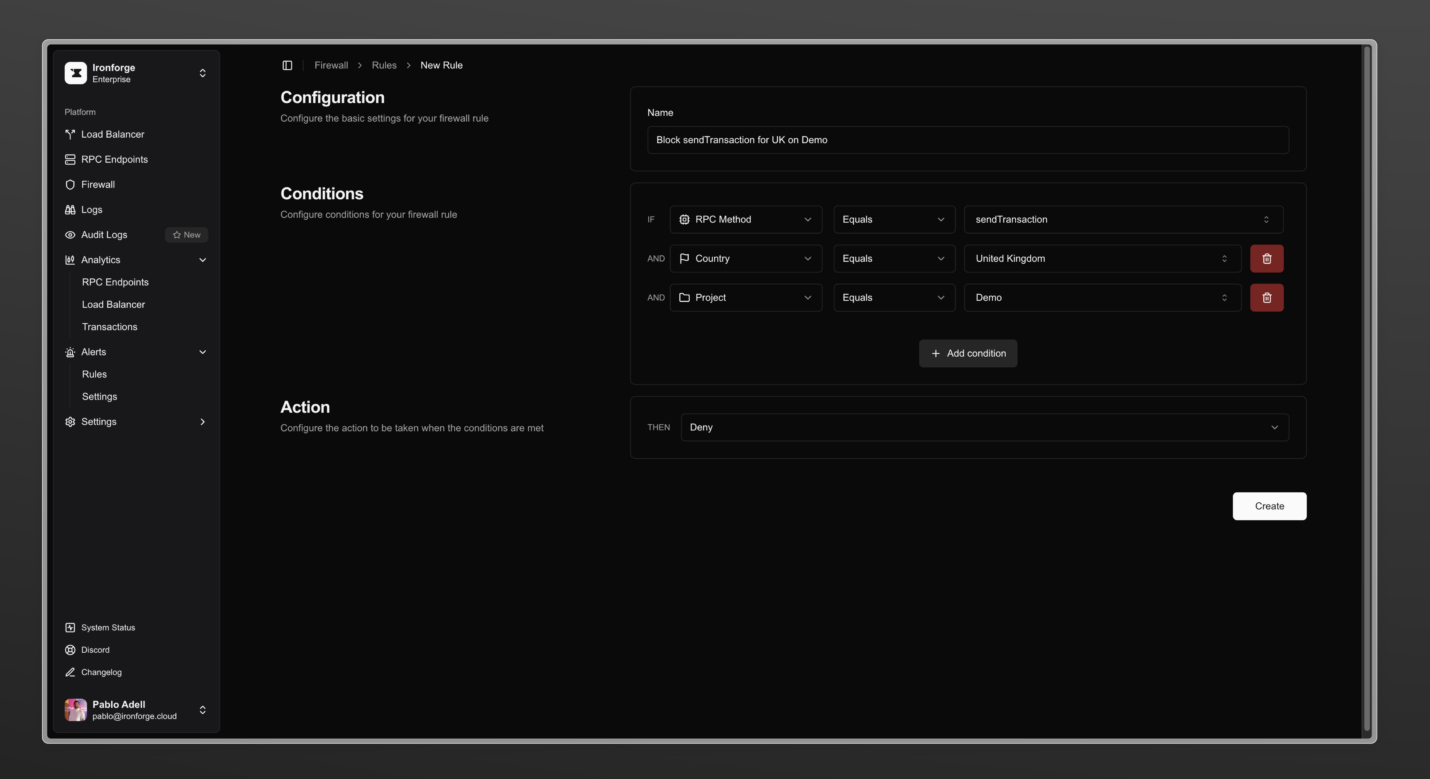 Screenshot of Create Rule